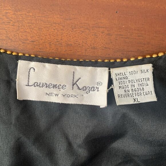Vintage Evening Jacket XL Lawrence Kazar 100% Silk Beaded Black Gold Retro 90’s - Picture 6 of 6